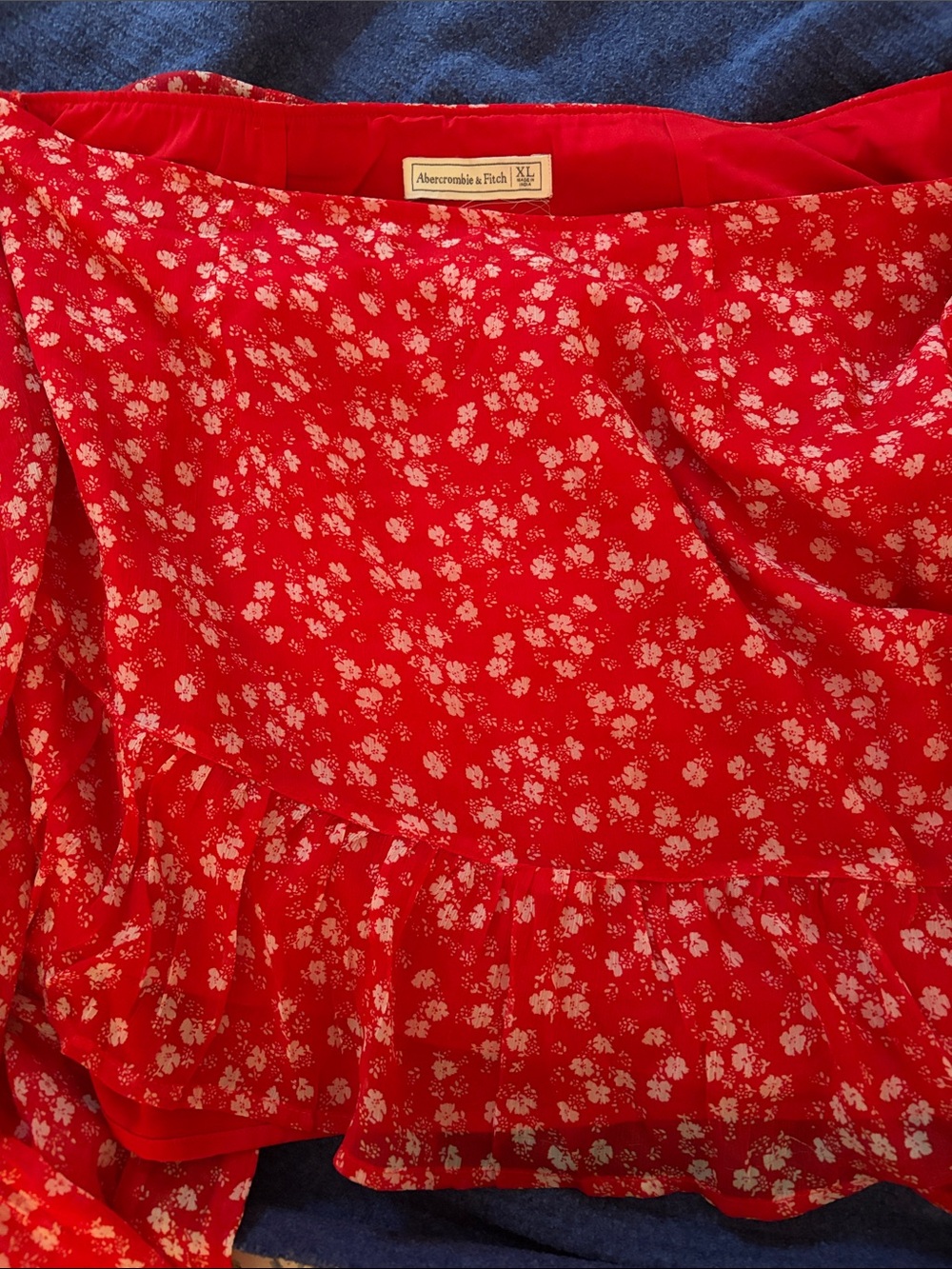 Abercrombie & Fitch Bright Red Floral Ruffle Hem Skirt